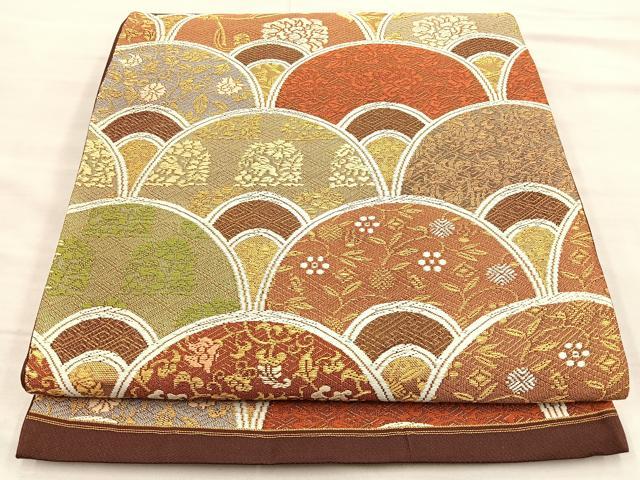 平和屋着物■六通柄袋帯　唐織　花青海波　金糸　正絹　逸品　BAAM7948if