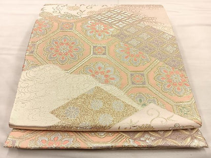 平和屋着物■六通柄袋帯 唐織 松皮菱蜀江文 金銀糸 正絹 逸品 BAAM7958if