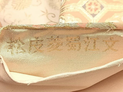 平和屋着物■六通柄袋帯 唐織 松皮菱蜀江文 金銀糸 正絹 逸品 BAAM7958if