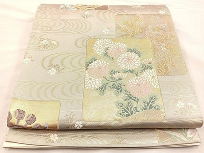 平和屋着物■六通柄袋帯 唐織 流水色紙花文 金糸 正絹 逸品 BAAM7964if