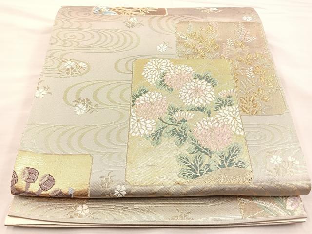 平和屋着物■六通柄袋帯 唐織 流水色紙花文 金糸 正絹 逸品 BAAM7964if