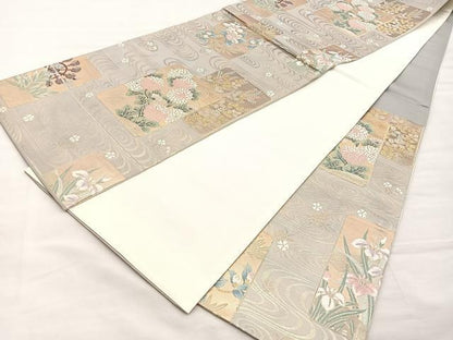 平和屋着物■六通柄袋帯 唐織 流水色紙花文 金糸 正絹 逸品 BAAM7964if