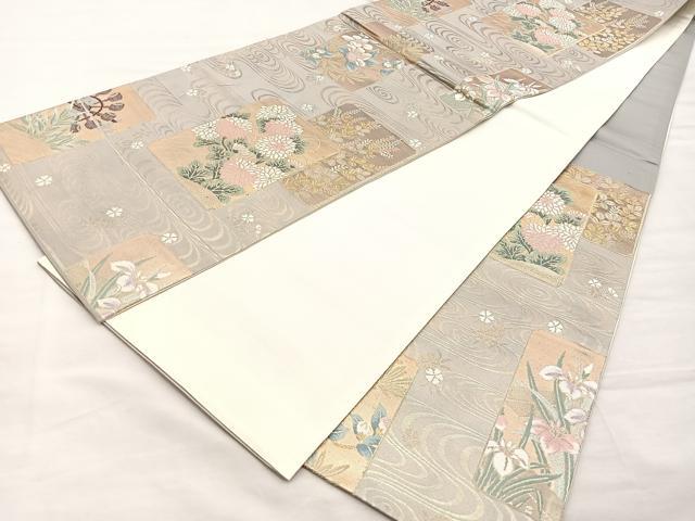 平和屋着物■六通柄袋帯 唐織 流水色紙花文 金糸 正絹 逸品 BAAM7964if