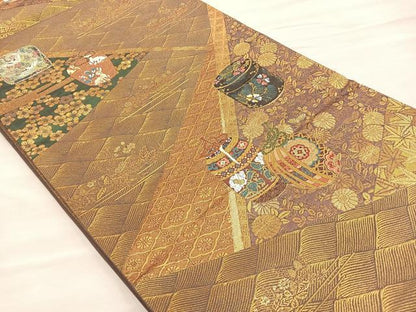 平和屋着物■六通柄袋帯 唐織 香を聴く 金糸 正絹 逸品 BAAM7969if