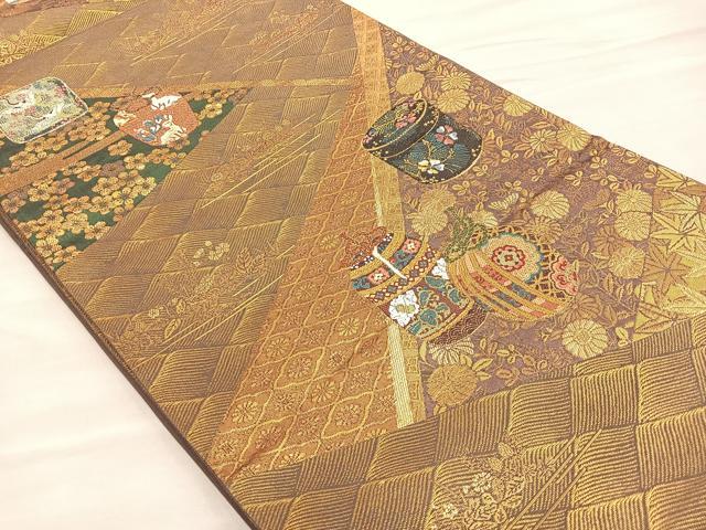 平和屋着物■六通柄袋帯 唐織 香を聴く 金糸 正絹 逸品 BAAM7969if
