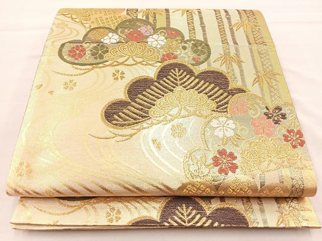 平和屋着物■六通柄袋帯　唐織　松竹梅　金糸　正絹　逸品　BAAM7981if