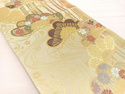 平和屋着物■六通柄袋帯　唐織　松竹梅　金糸　正絹　逸品　BAAM7981if