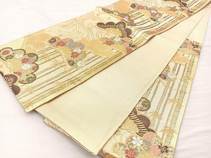 平和屋着物■六通柄袋帯　唐織　松竹梅　金糸　正絹　逸品　BAAM7981if