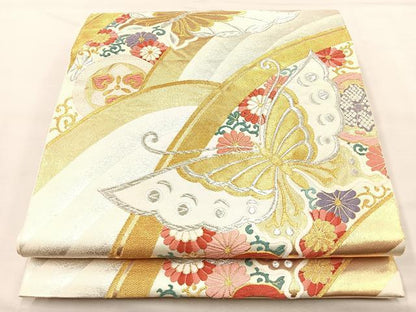 平和屋着物■六通柄袋帯　唐織　花蝶文　金銀糸　正絹　逸品　BAAM7998if