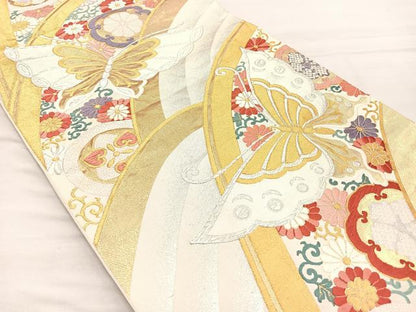 平和屋着物■六通柄袋帯　唐織　花蝶文　金銀糸　正絹　逸品　BAAM7998if