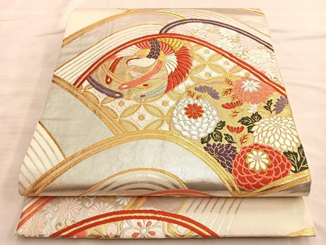 平和屋着物●六通柄袋帯 唐織 鳳凰七宝花文 金銀糸 正絹 逸品 BAAM8027du