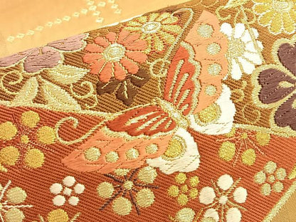 平和屋着物●六通柄袋帯 唐織 舞蝶枝垂れ桜 金糸 鈴乃屋扱い 正絹 逸品 BAAM8038du