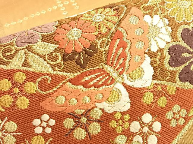 平和屋着物●六通柄袋帯 唐織 舞蝶枝垂れ桜 金糸 鈴乃屋扱い 正絹 逸品 BAAM8038du