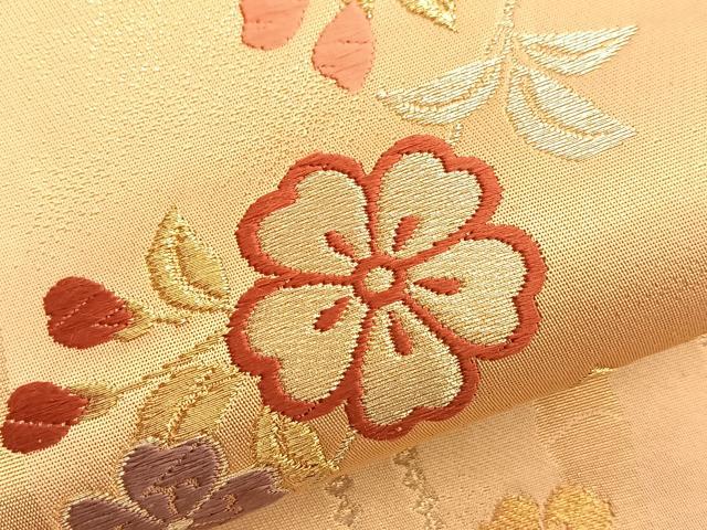 平和屋着物●六通柄袋帯 唐織 舞蝶枝垂れ桜 金糸 鈴乃屋扱い 正絹 逸品 BAAM8038du