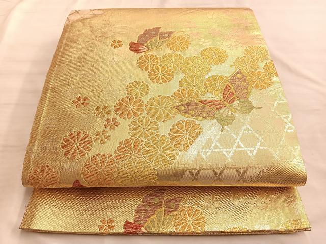 平和屋着物■佐賀錦 六通柄袋帯 舞蝶籬花文 金糸 正絹 逸品 BAAM8077du