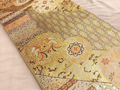 平和屋着物■佐賀錦 六通柄袋帯 唐織 姫物語 金糸 正絹 逸品 BAAM8162du