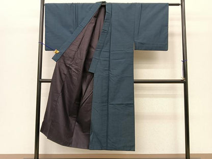 平和屋着物●男性 紬 アンサンブル 藍鉄色 羽裏：七福神 正絹 逸品 BAAM9333fw