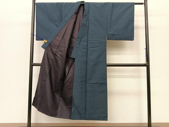 平和屋着物●男性 紬 アンサンブル 藍鉄色 羽裏：七福神 正絹 逸品 BAAM9333fw