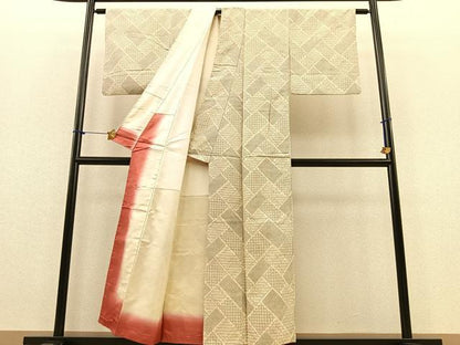 平和屋着物■上質な紬　檜垣文様　正絹　逸品　BAAM9953ow
