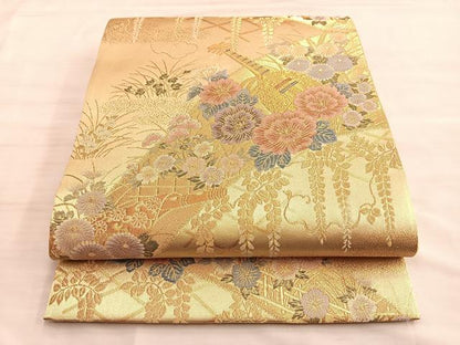 平和屋着物■六通柄袋帯　楽器花文　金糸　正絹　逸品　BAAN0313du