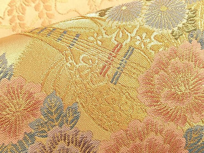 平和屋着物■六通柄袋帯　楽器花文　金糸　正絹　逸品　BAAN0313du