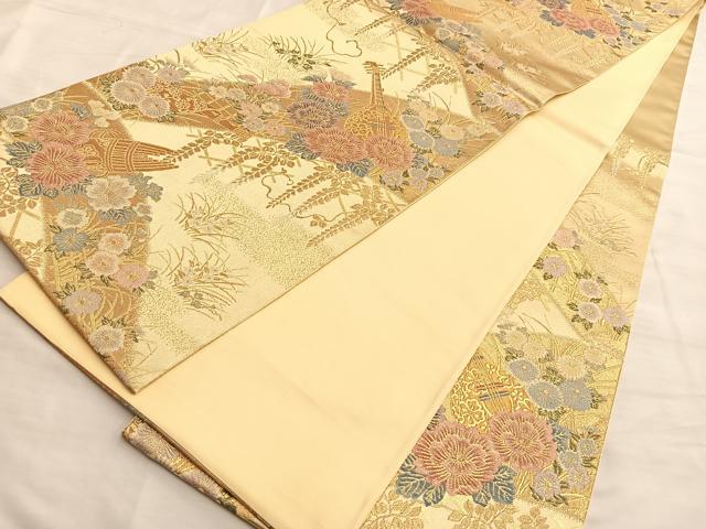 平和屋着物■六通柄袋帯　楽器花文　金糸　正絹　逸品　BAAN0313du