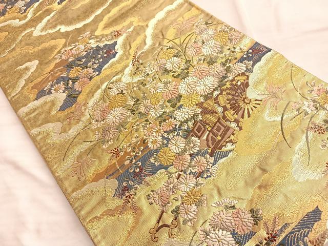 平和屋着物□六通柄袋帯 唐織 雲取り花車文 金銀糸 正絹