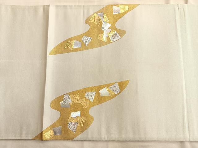 平和屋着物■太鼓柄袋帯　流水文様　金糸　正絹　逸品　BAAN0341du