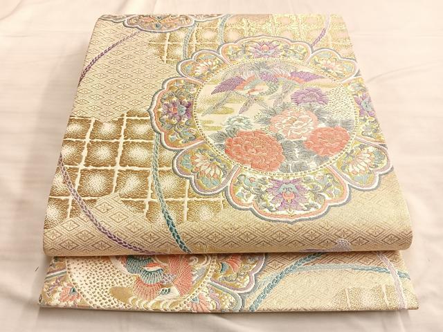 平和屋着物■六通柄袋帯 唐織 鏡裏雲取文 正絹 逸品 BAAN0374du