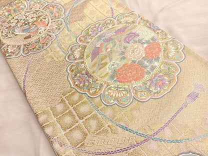 平和屋着物■六通柄袋帯 唐織 鏡裏雲取文 正絹 逸品 BAAN0374du
