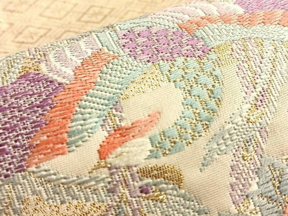 平和屋着物■六通柄袋帯 唐織 鏡裏雲取文 正絹 逸品 BAAN0374du