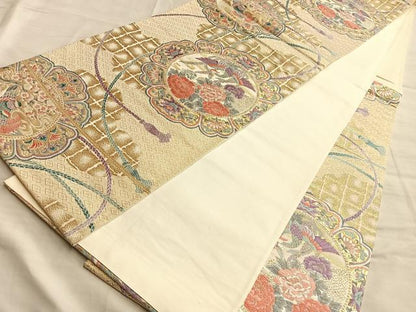 平和屋着物■六通柄袋帯 唐織 鏡裏雲取文 正絹 逸品 BAAN0374du