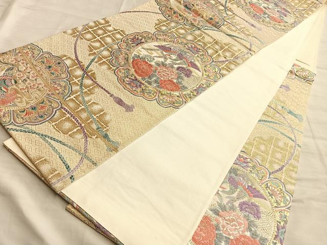 平和屋着物■六通柄袋帯 唐織 鏡裏雲取文 正絹 逸品 BAAN0374du