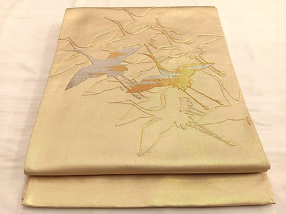 平和屋着物■太鼓柄袋帯 刺繍 群鶴 金銀糸 正絹 逸品 BAAN1012du