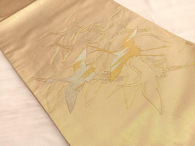 平和屋着物■太鼓柄袋帯 刺繍 群鶴 金銀糸 正絹 逸品 BAAN1012du