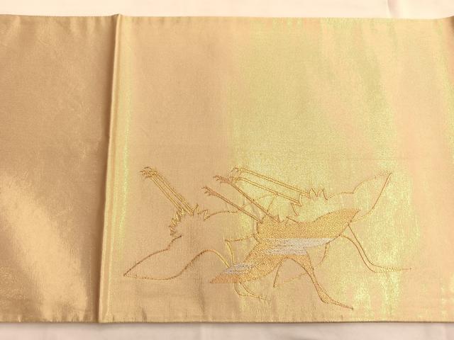 平和屋着物■太鼓柄袋帯 刺繍 群鶴 金銀糸 正絹 逸品 BAAN1012du