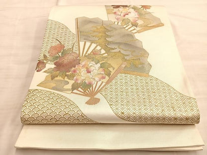 平和屋着物■太鼓柄袋帯 扇面有職花文 金彩 正絹 逸品 BAAN1036du