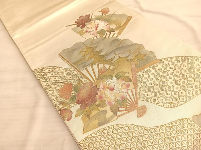 平和屋着物■太鼓柄袋帯 扇面有職花文 金彩 正絹 逸品 BAAN1036du