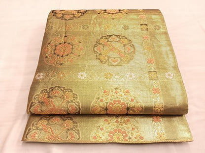 平和屋着物■佐賀錦 六通柄袋帯 鳳凰正倉院文 金糸 正絹 逸品 BAAN1042du