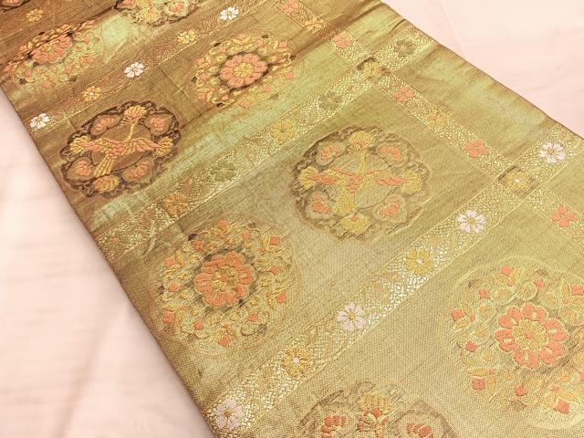 平和屋着物■佐賀錦 六通柄袋帯 鳳凰正倉院文 金糸 正絹 逸品 BAAN1042du
