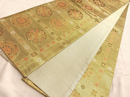 平和屋着物■佐賀錦 六通柄袋帯 鳳凰正倉院文 金糸 正絹 逸品 BAAN1042du