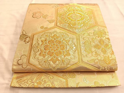 平和屋着物■六通柄袋帯 唐織 亀甲正倉院文 金糸 正絹 逸品 BAAN1044du