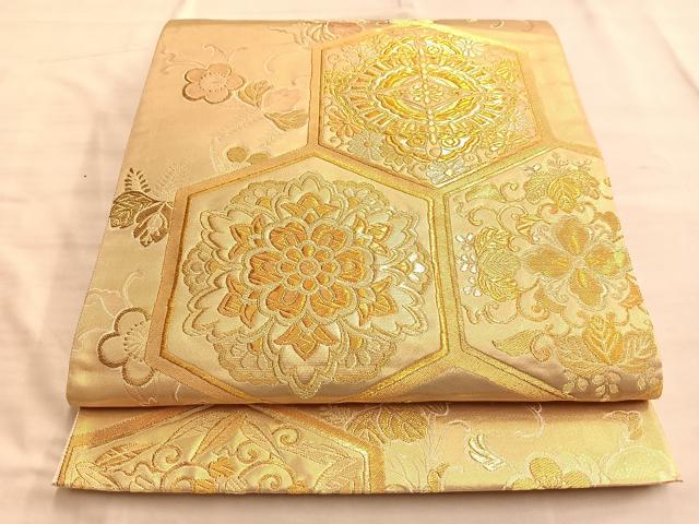 平和屋着物■六通柄袋帯 唐織 亀甲正倉院文 金糸 正絹 逸品 BAAN1044du