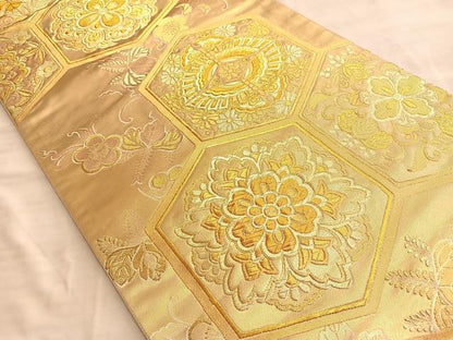 平和屋着物■六通柄袋帯 唐織 亀甲正倉院文 金糸 正絹 逸品 BAAN1044du