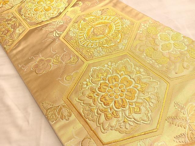平和屋着物■六通柄袋帯 唐織 亀甲正倉院文 金糸 正絹 逸品 BAAN1044du