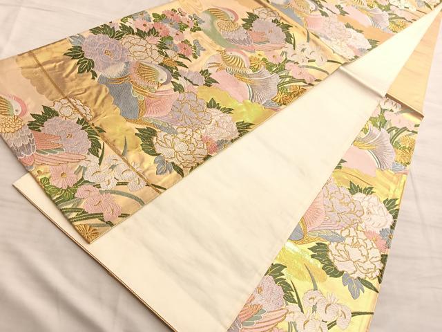 平和屋着物□六通柄袋帯 鴛鴦草花文 金糸 正絹 逸品 BAAN1050du