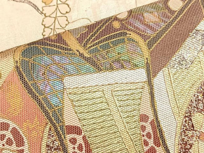 平和屋着物■太鼓柄袋帯 螺鈿箔 御所車宝尽くし文 金銀彩 正絹 逸品 BAAN1073du