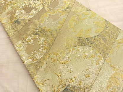 平和屋着物■六通柄袋帯　裂取松梅丸文　金銀糸　正絹　逸品　BAAN1080du