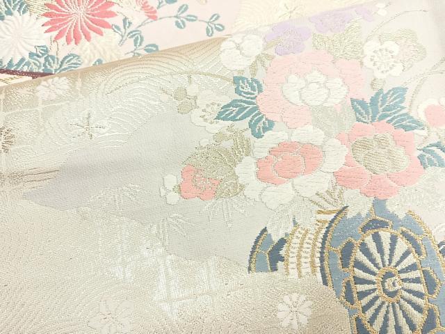 平和屋着物◎六通柄袋帯 唐織 花車文 金糸 正絹 逸品 BAAN1108cm