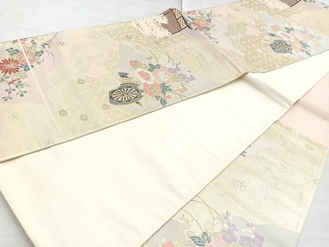 平和屋着物◎六通柄袋帯 唐織 花車文 金糸 正絹 逸品 BAAN1108cm